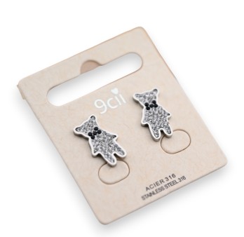 Boucle d'oreille acier argenté nounours strass