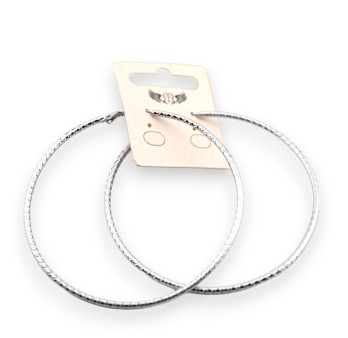 Boucle d'oreille acier argenté créole striée