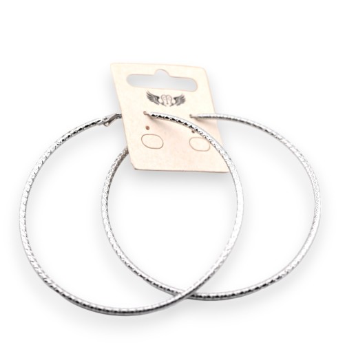 Boucle d'oreille acier argenté créole striée