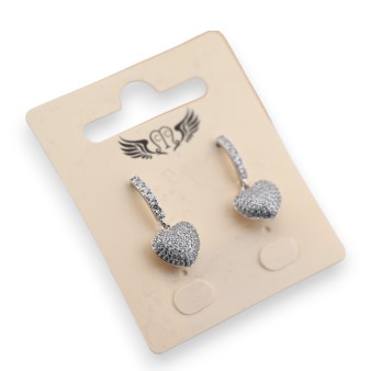 Boucle d'oreille fantaisie argentée pendante coeur relief