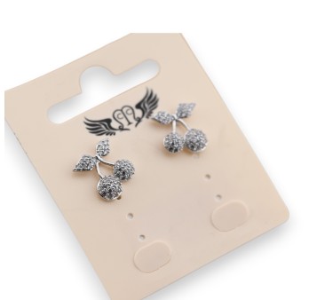 Boucle d'oreille fantaisie argentée cerise strass