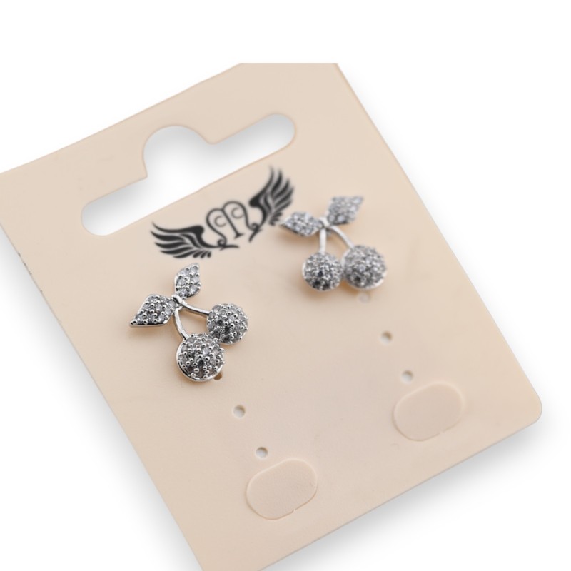Boucle d'oreille fantaisie argentée cerise strass