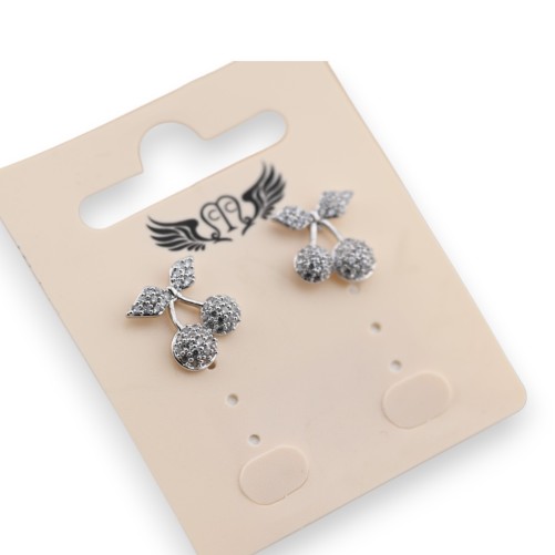 Boucle d'oreille fantaisie argentée cerise strass
