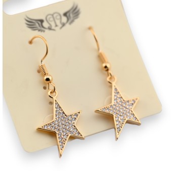 Boucle d'oreille fantaisie dorée étoile pendante strass