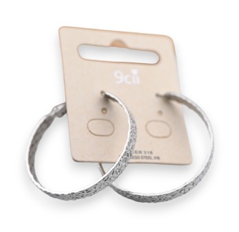 Boucle d'oreille créole acier motif léopard argenté