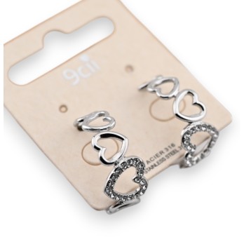 Boucle d'oreille créole acier argenté multi coeurs