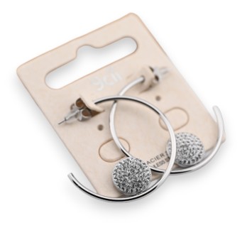 Boucle d'oreille acier demi créole argentée rond strass