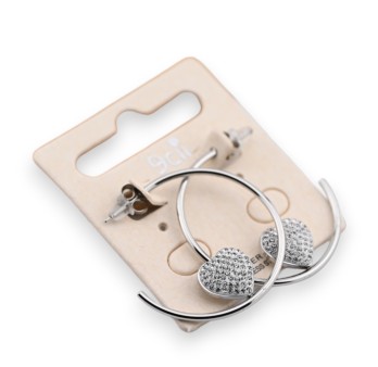 Boucle d'oreille demi créole acier argenté coeur strass