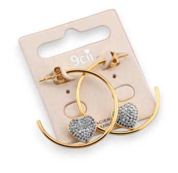 Boucle d'oreille demi créole acier doré coeur strass