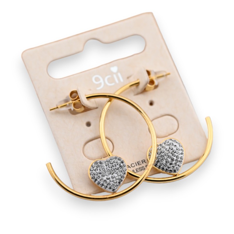 Boucle d'oreille demi créole acier doré coeur strass
