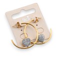 Boucle d'oreille demi créole acier doré coeur strass