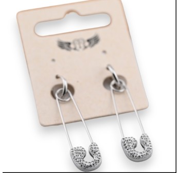 Boule d'oreille acier argenté épingle à nourrice strass