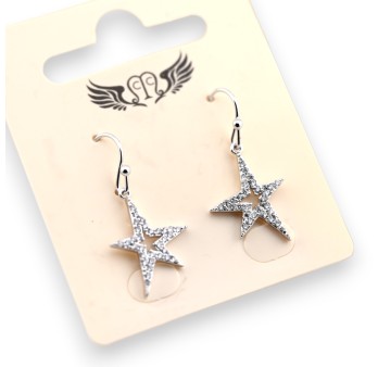 Boucle d'oreille fantaisie argenté étoile asymétrique strass