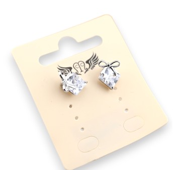 Boucle d'oreille fantaisie argentée pierre brillante noeud argenté