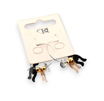 Boucle d'oreille fantaisie pendante chat 3D noir