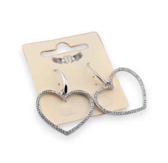 Boucle d'oreille fantaisie argentée coeur pendant strass