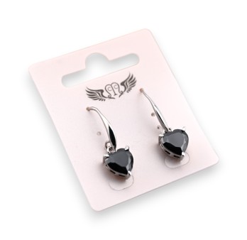 Boucle d'oreille fantaisie argentée pendante coeur noir