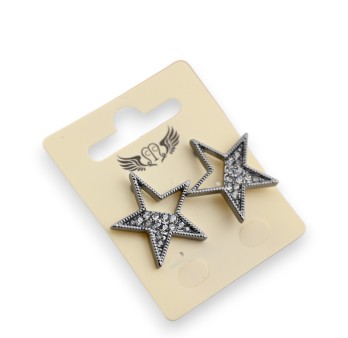 Boucle d'oreille métal gris foncé étoile strass