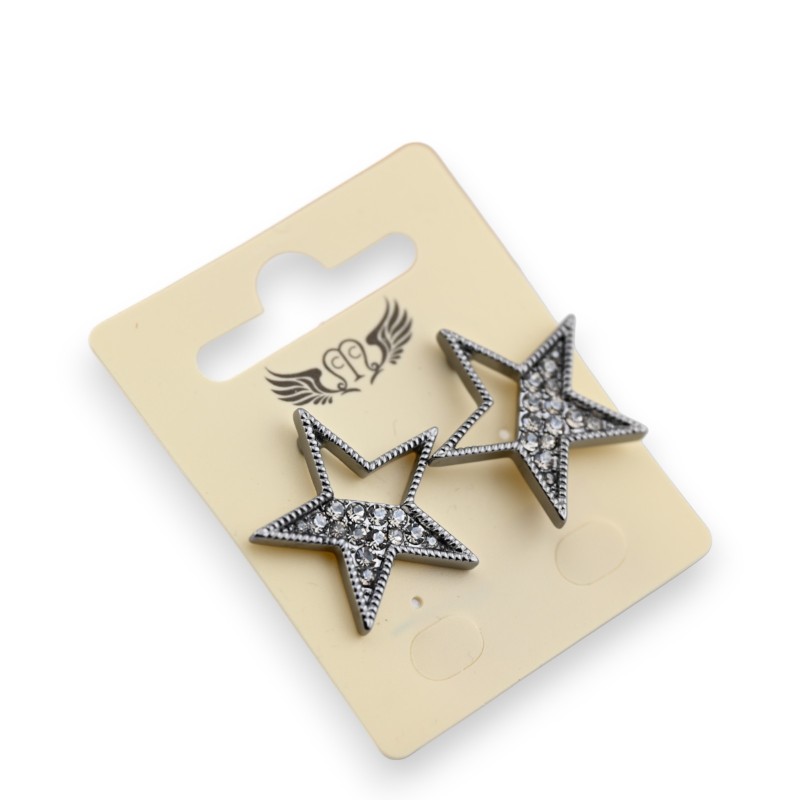 Boucle d'oreille métal gris foncé étoile strass