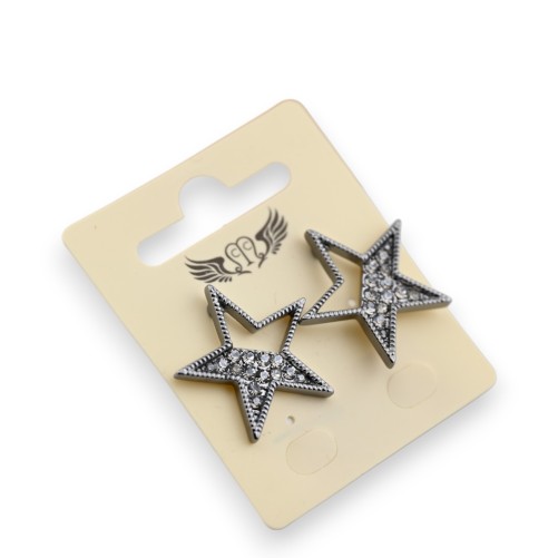 Boucle d'oreille métal gris foncé étoile strass