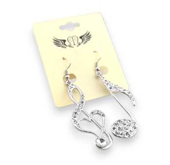 Boucle d'oreille fantaisie argentée notes de musique
