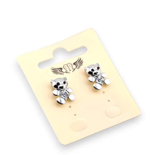 Boucle d'oreille fantaisie argentée nounours brillant