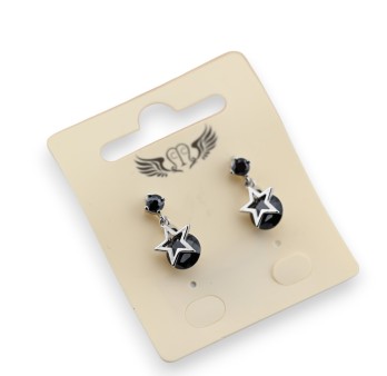 Boucle d'oreille fantaisie argentée étoile pierre noire