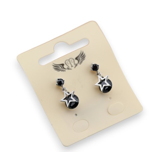 Boucle d'oreille fantaisie argentée étoile pierre noire