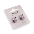 Boucle d'oreille fantaisie argentée chat rose