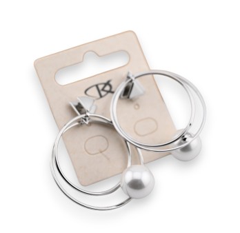 Boucle d'oreille double créole fantaisie argenté perle écru