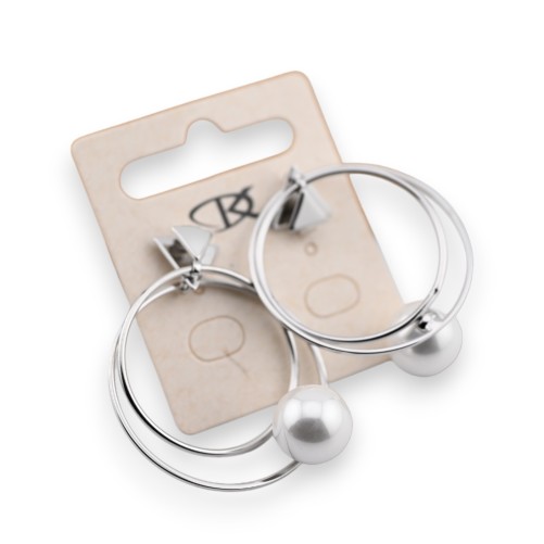 Boucle d'oreille double créole fantaisie argenté perle écru