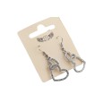 Boucle d'oreille fantaisie argentée pendante double coeur strass
