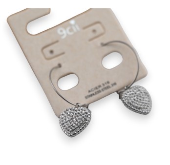 Boucle d'oreille acier argenté créole breloque coeur