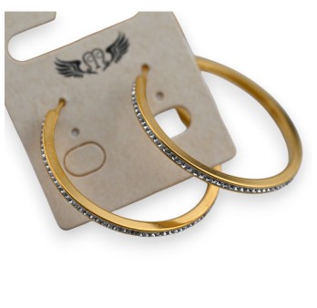 Boucle d'oreille acier doré créole strass fin