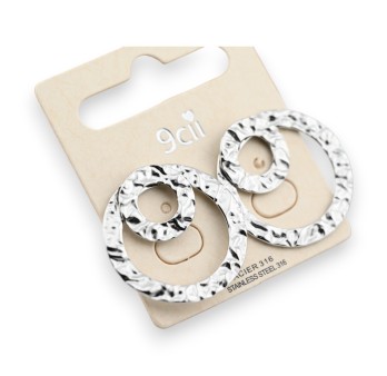 Boucle d'oreille acier argenté cercle martelé