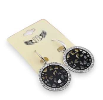 Boucle d'oreille fantaisie argentée étoiles noires