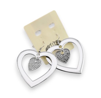 Boucle d'oreille fantaisie argentée gros coeur