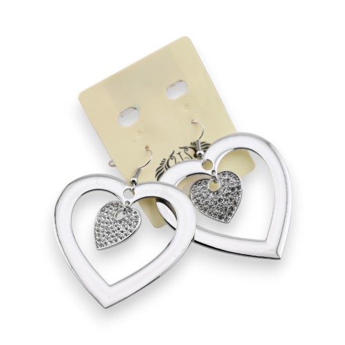 Boucle d'oreille fantaisie argentée gros coeur