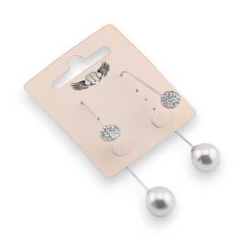 Boucle d'oreille fantaisie argenté pendante perle écru