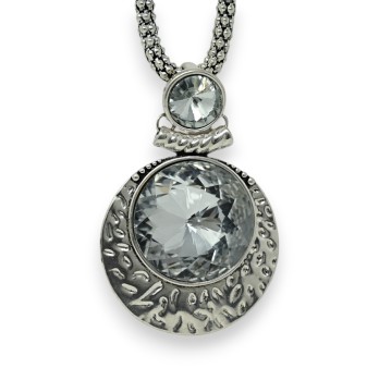 Collier long fantaisie médaillon pierre brillante