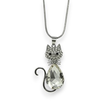 Collier fantaisie chat pierre brillante