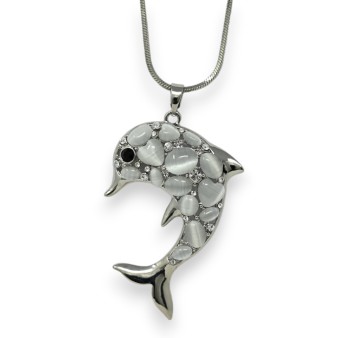 Collier fantaisie dauphin pierre grise