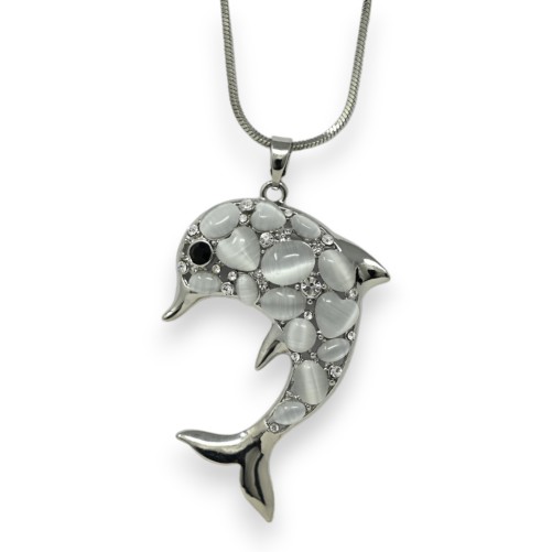 Collier fantaisie dauphin pierre grise