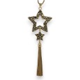 Collier fantaisie double étoiles dorées noires pompon métallisé