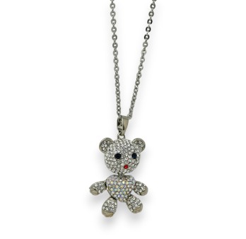 Collier fantaisie nounours strass blanc
