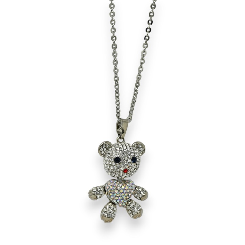 Collier fantaisie nounours strass blanc