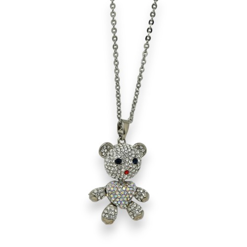Collier fantaisie nounours strass blanc