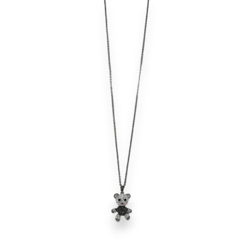 Collier fantaisie argenté gris foncé nounours strass