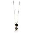 Collier fantaisie doré chat pierres noires