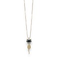 Collier fantaisie doré chat pierre gris et beige